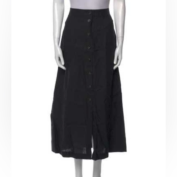 Sezane Elegant Black Button Maxi Linen Skirt